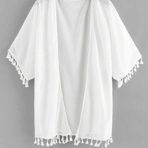 White Sheer Bathing Suit Cover with tassels
